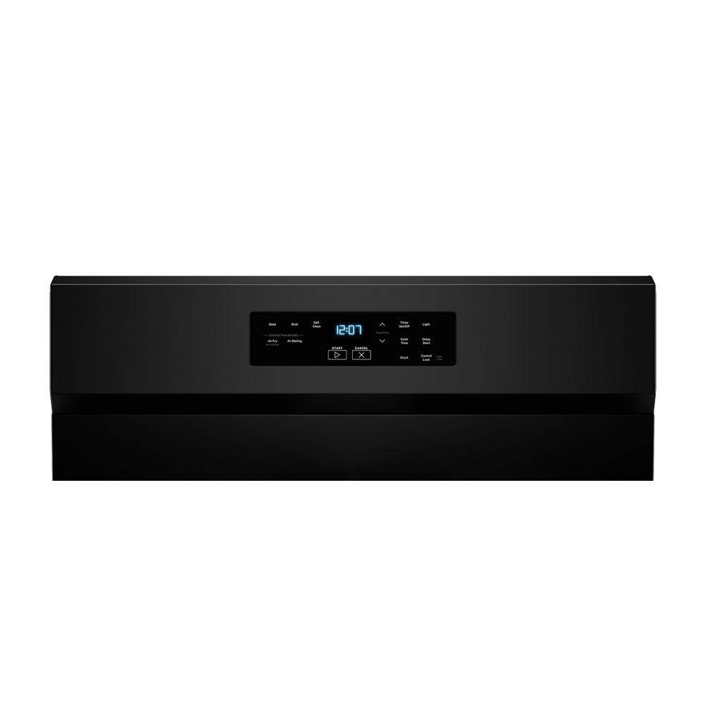 Black digital control panel with touch buttons and timer display on a 30-inch gas range appliance