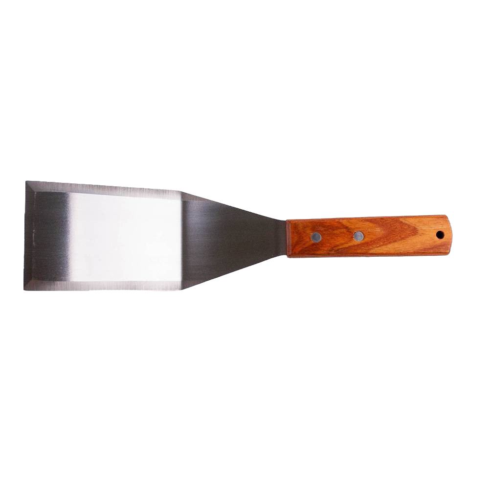 Stainless steel griddle spatula with wooden handle, sturdy kitchen utensil for cooking and grilling in kitchenware collection
