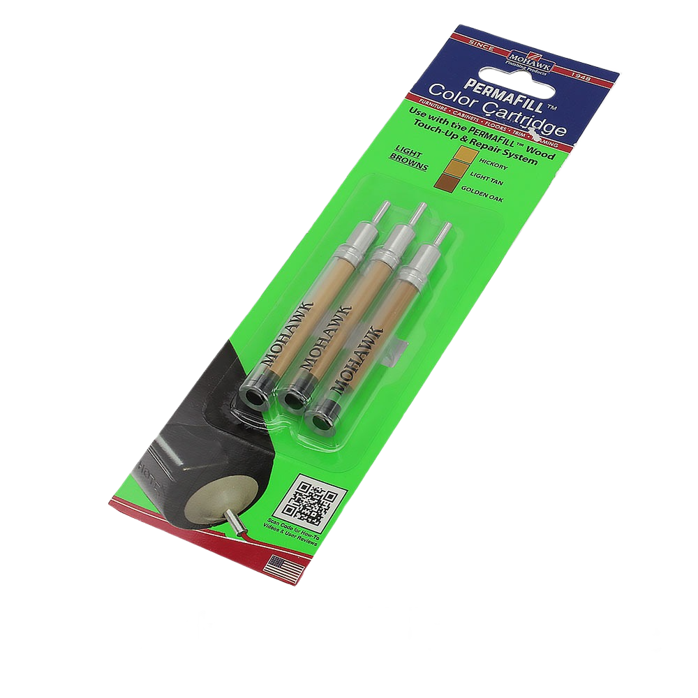 Set of three light brown color cartridges for wood touch-up and repair in home improvement projects