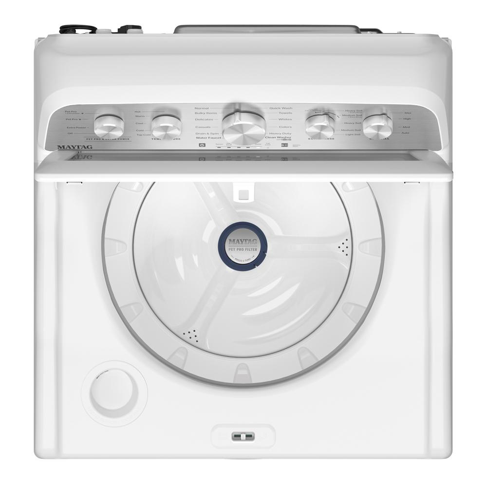 Top load white impeller washer with control knobs and large drum, part of top load washers and appliances collection