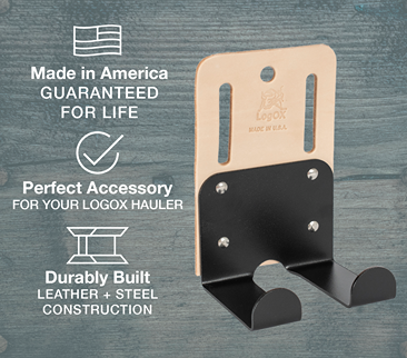 Leather and steel hauler holster with dual hooks designed for durable tool storage in home improvement projects