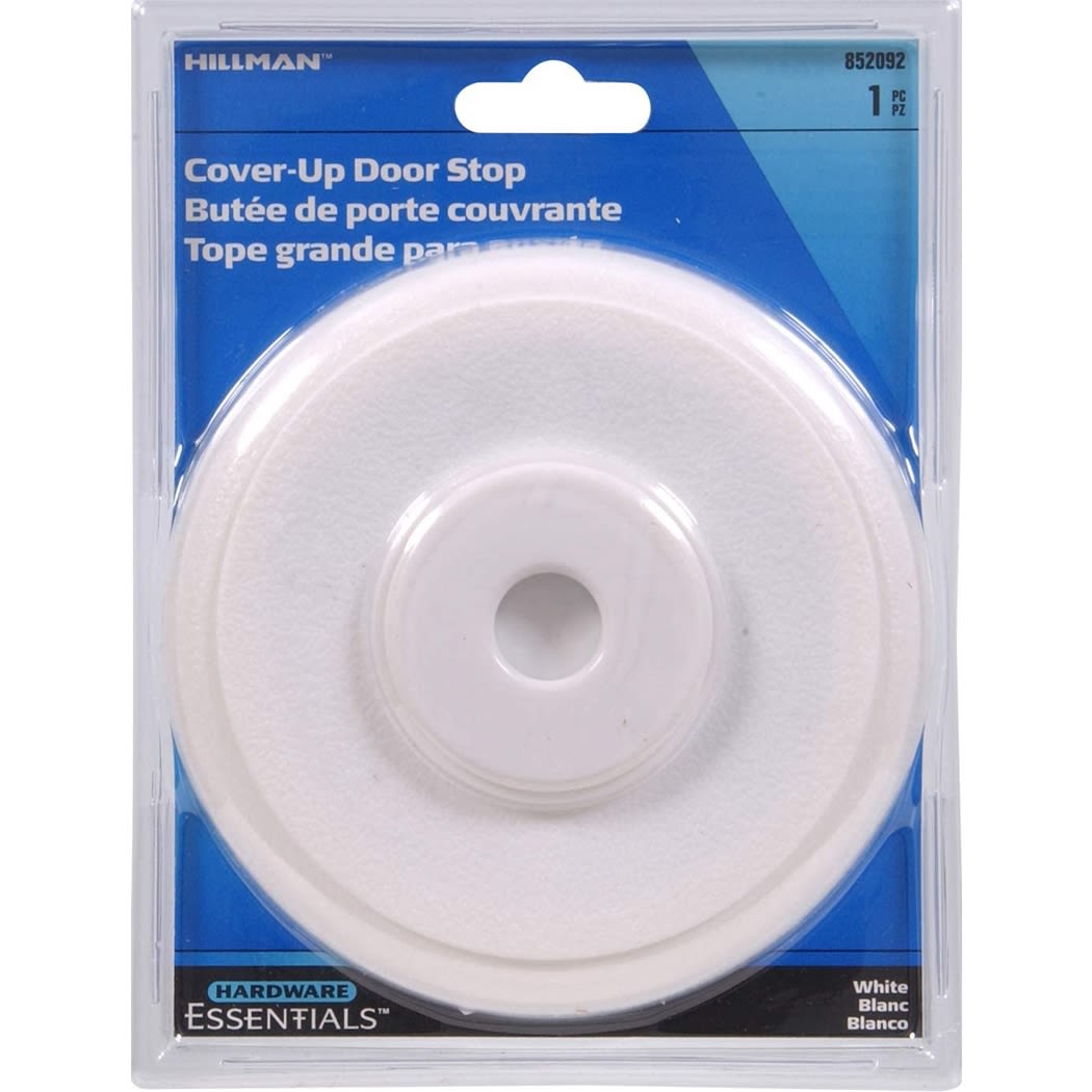 White self-adhesive plastic cover-up door stop for wall protection in door accessories and hardware collections