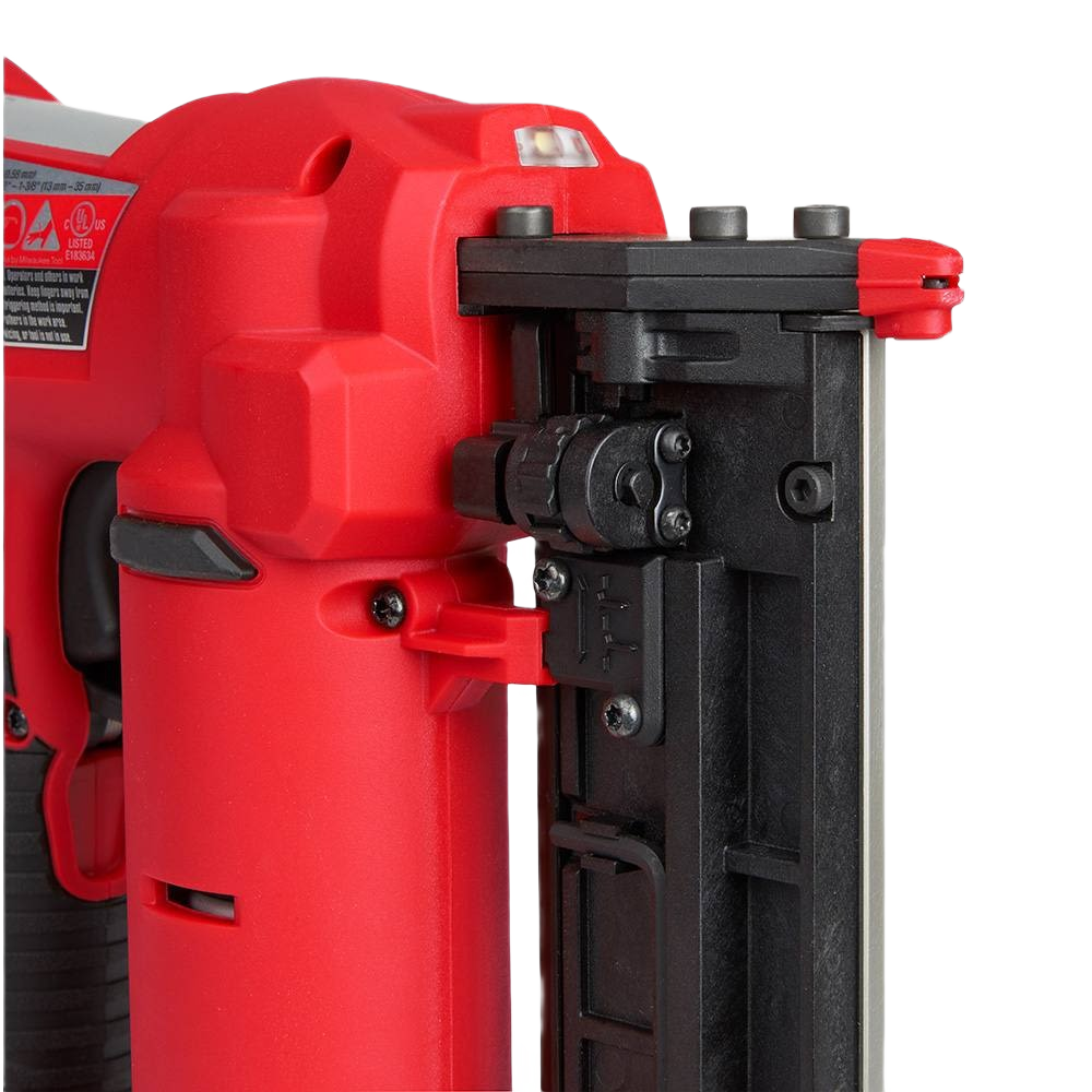 Red and black 23-gauge cordless pin nailer with compact design for precise home improvement and woodworking applications