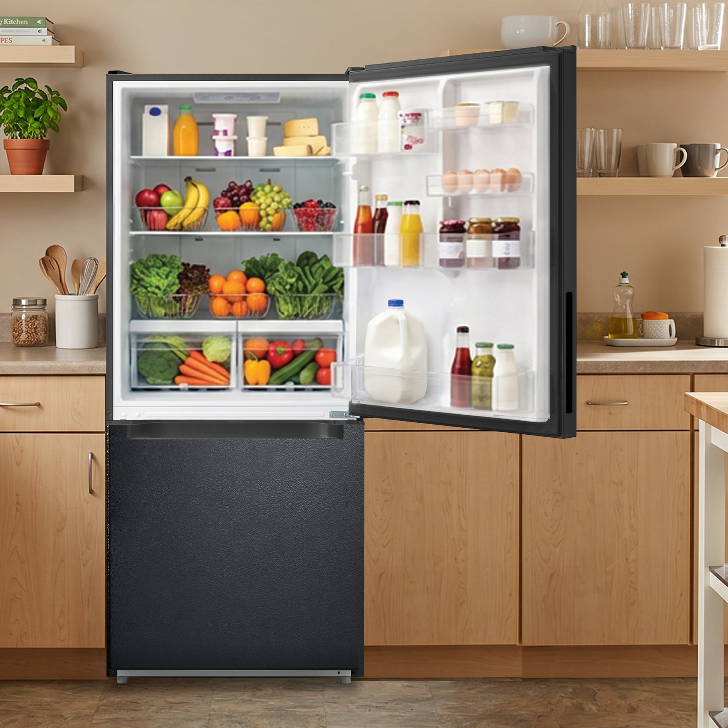 Element Electronics 18.7 cu. ft. Bottom Freezer Refrigerator - Black, ENERGY STAR (ERBM19CBB)
