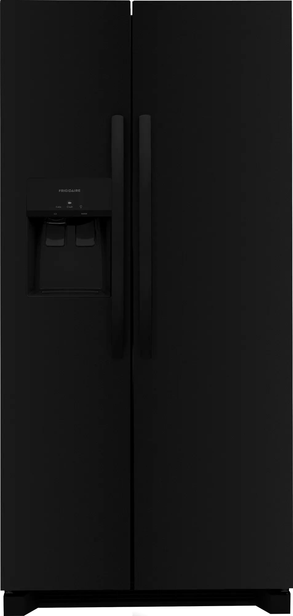 33-inch standard depth side-by-side refrigerator with black finish, external water and ice dispenser in appliances collection