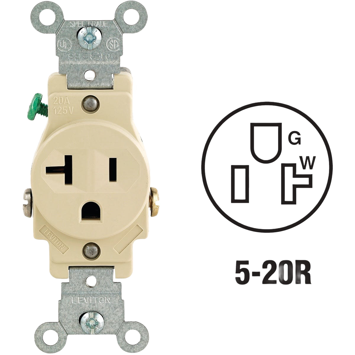 Commercial grade shallow single outlet with 20A 125V rating for heavy-duty home improvement electrical use