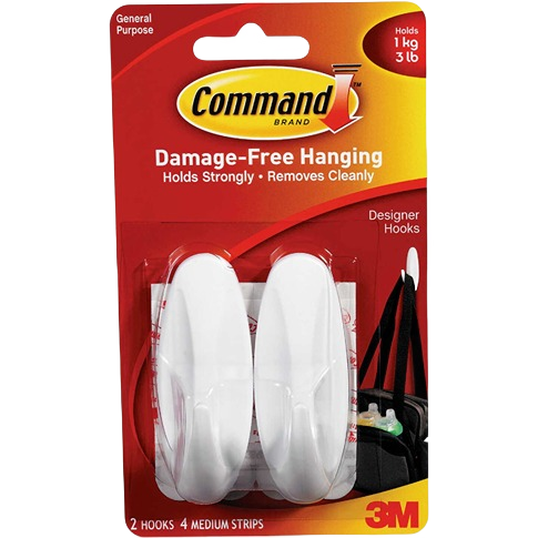 3M Command adhesive designer hooks 2-pack with medium strips for damage-free hanging in hardware and fasteners under $50