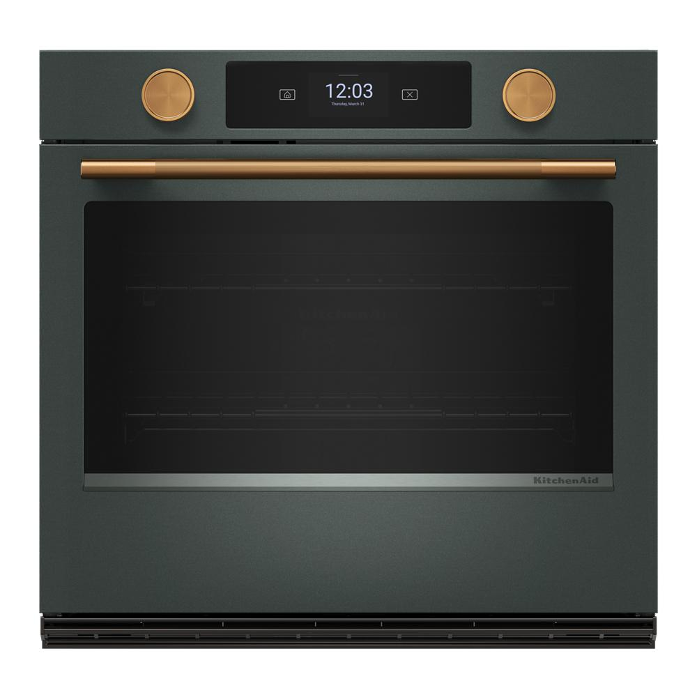 30-inch smart electric single wall oven in juniper with gold-tone knobs and handle from KitchenAid Appliances collection