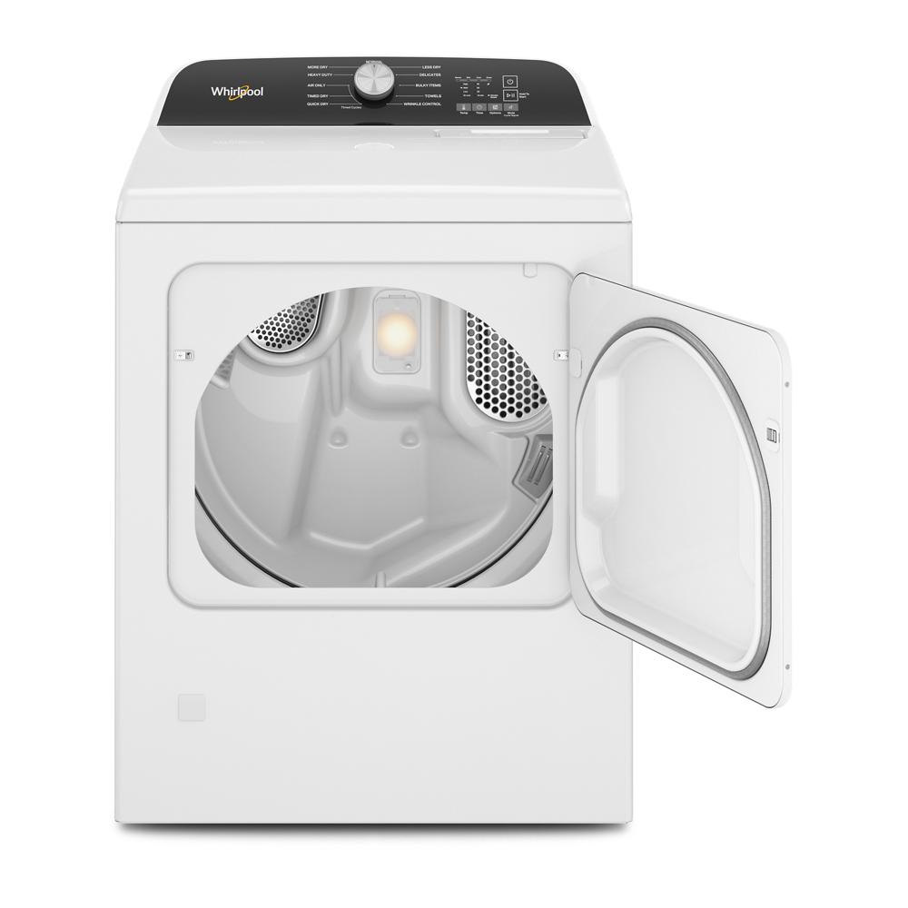 White gas dryer with open door showing empty drum and illuminated interior from Dryers and Appliances collection