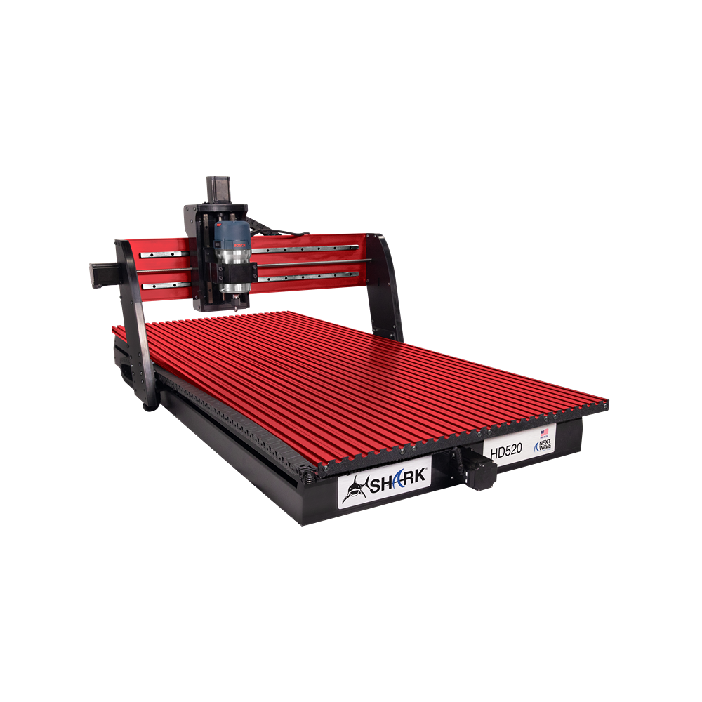 Industrial red and black CNC router designed for precision cutting and engraving in home improvement projects