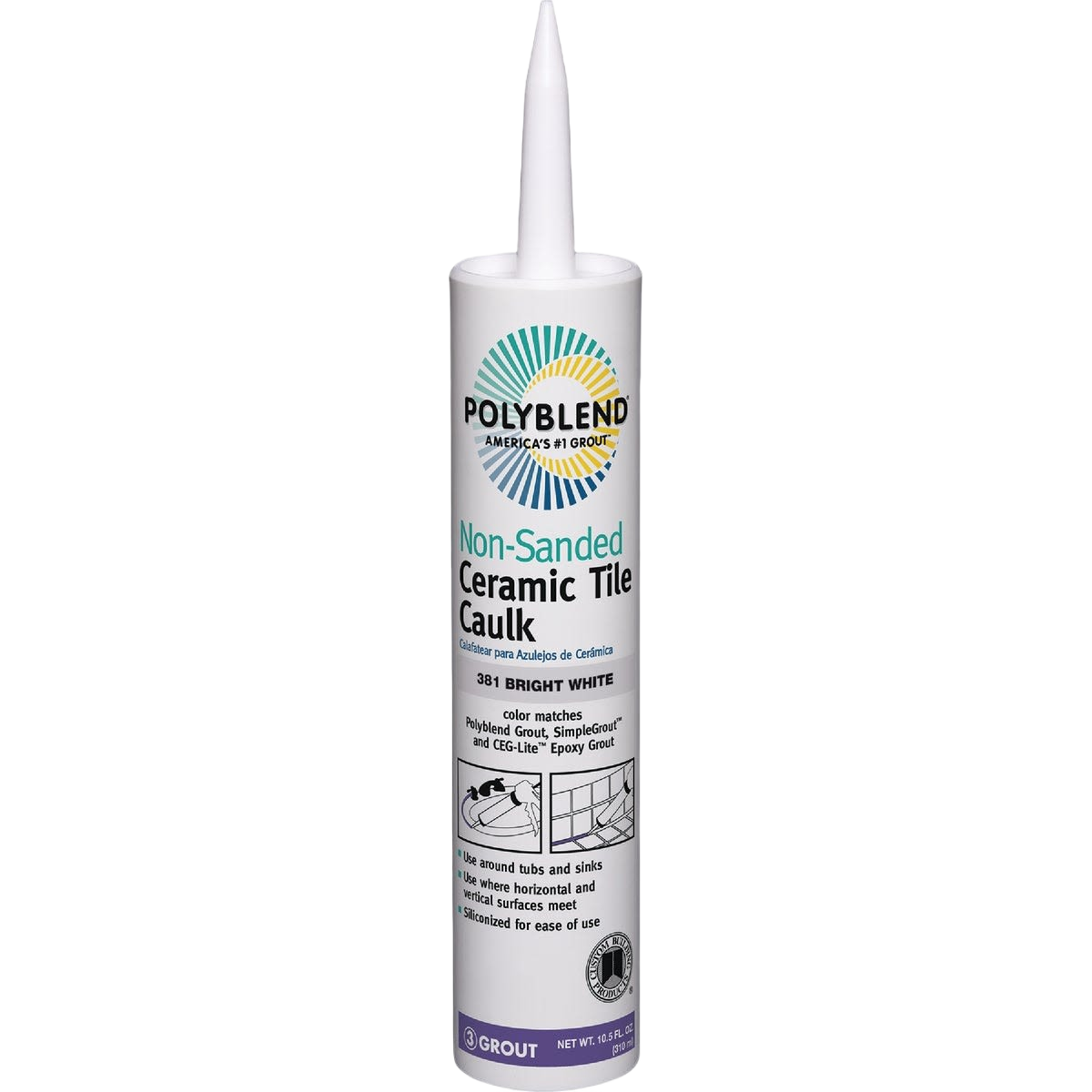 White non-sanded ceramic tile caulk tube designed for home improvement with easy application nozzle tip