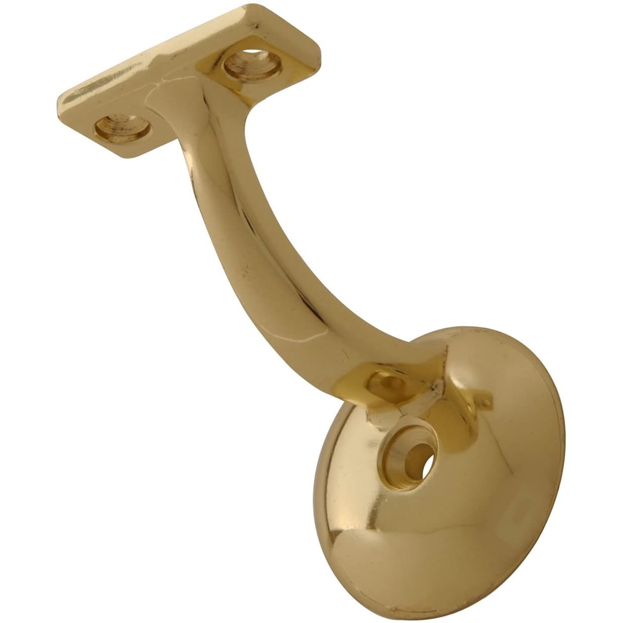 Brass ornamental handrail bracket with mounting holes for home improvement hardware and fastening applications