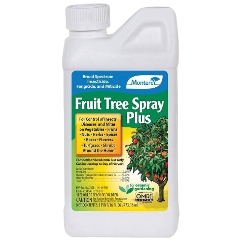 White plastic bottle of broad spectrum insecticide and fungicide for plant care in lawn and garden collections