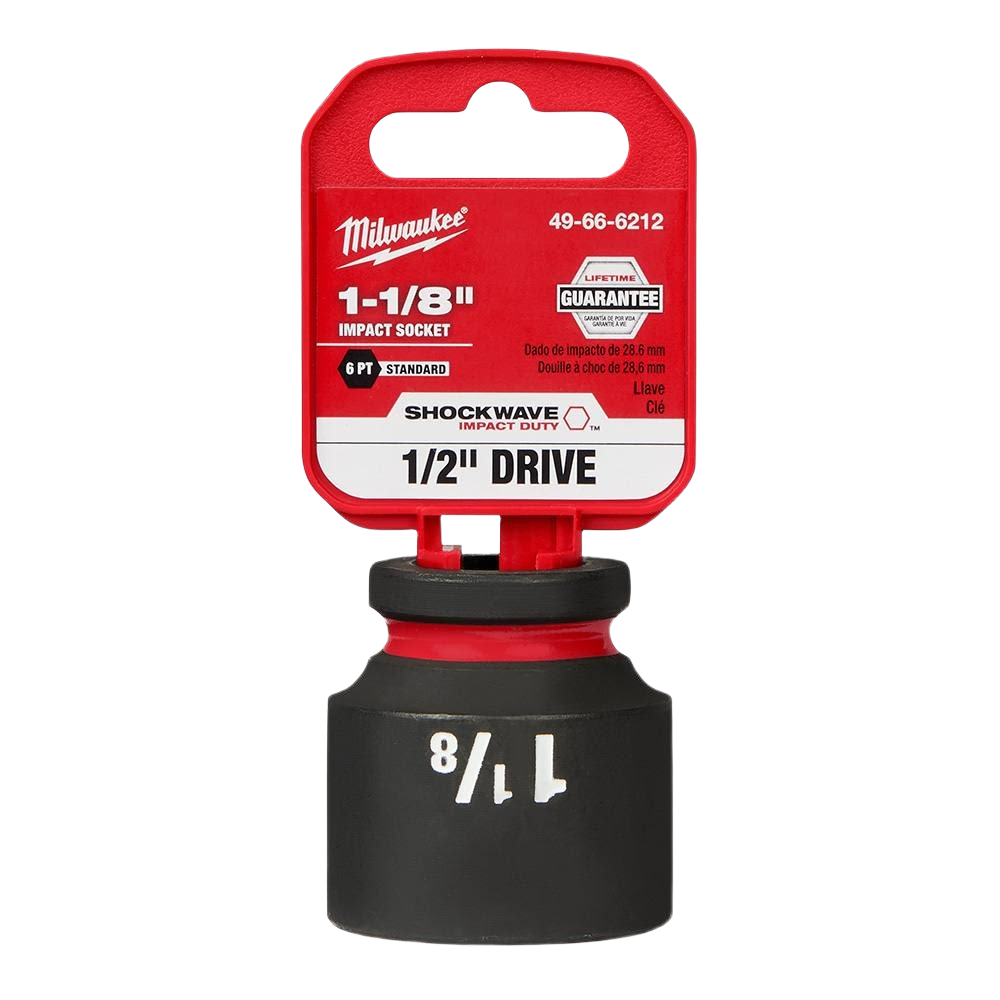 Milwaukee impact socket with 1-1/8 inch size marking and 1/2 inch drive for heavy-duty tool use in home improvement