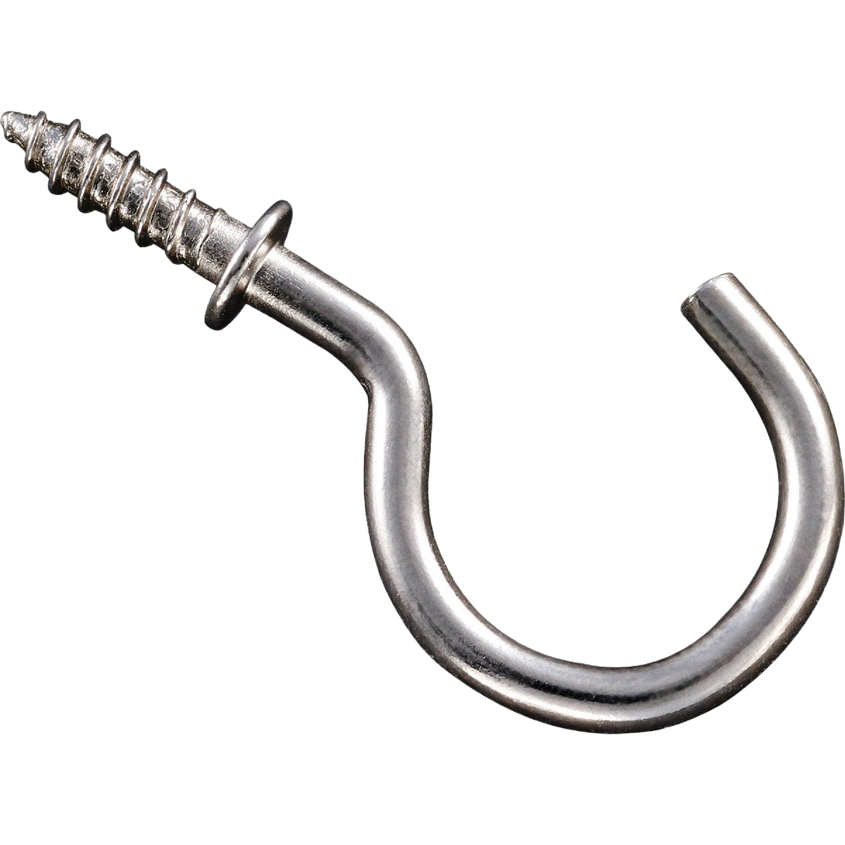 Satin nickel 1-inch cup hook with sharp screw end designed for home improvement hardware and fastening needs