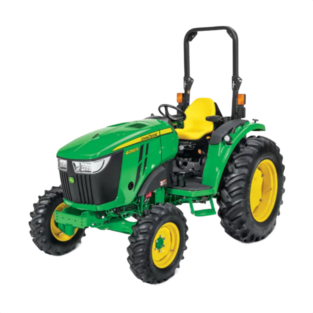 Green and yellow utility tractor with roll bar and large rear tires for tools and home improvement tasks