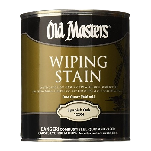 Quart container of oil-based Spanish Oak wiping stain for wood and multipurpose surface finishing under $50 collection