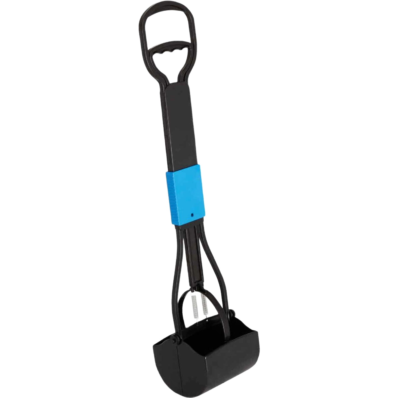Black plastic pet waste scooper with 27-inch handle for easy one-hand use in pet supplies under $50