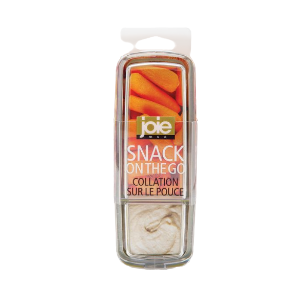 Compact clear snack container with separate compartments for dips and snacks in kitchen storage under $50 collection
