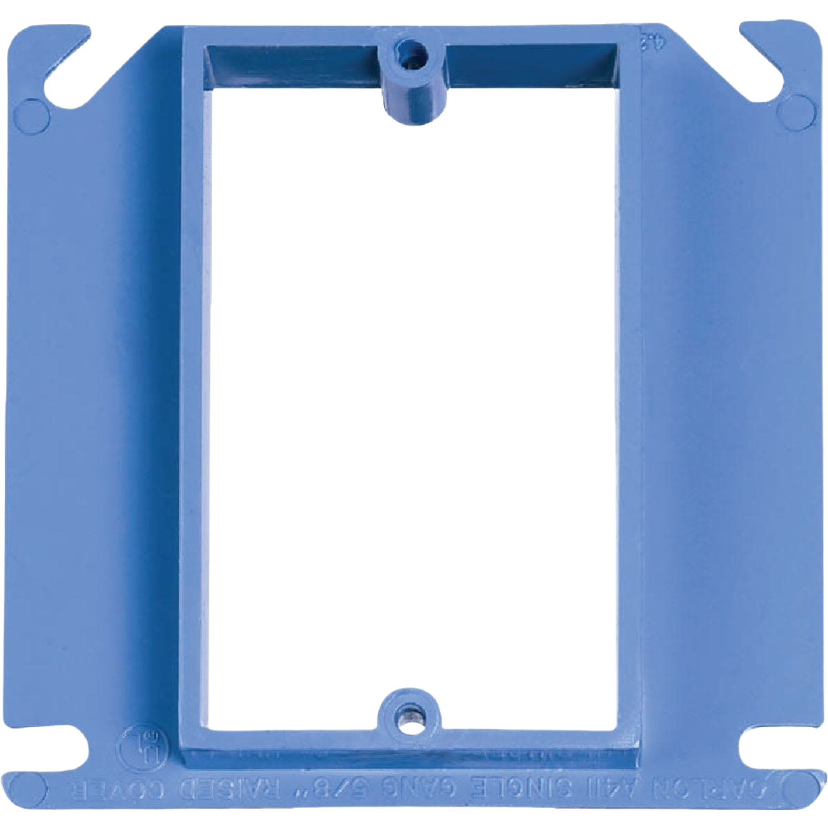 Blue PVC electrical box cover with raised square opening, suitable for electrical and home improvement projects under $50