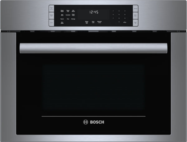 24-inch stainless steel speed oven with digital control panel from Bosch wall ovens collection