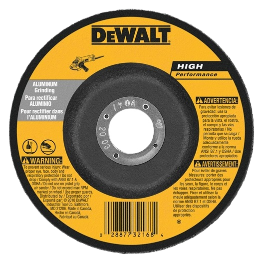 High-performance aluminum grinding cutoff wheel with safety warnings for use in power tool accessories and woodworking collections