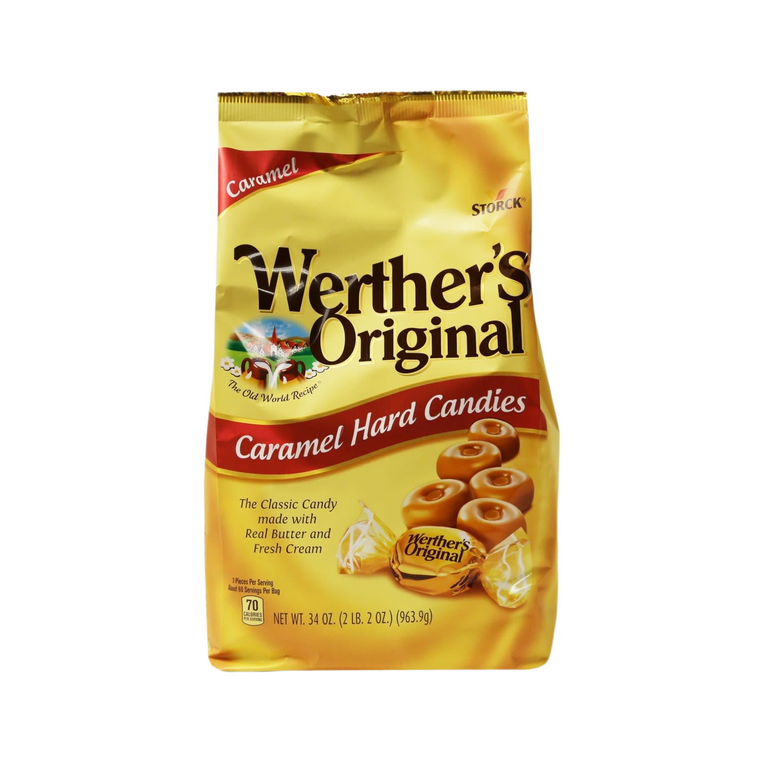 Large yellow bag of Werther's Original caramel hard candies for Chocolates & Candies and Food & Beverage collections under $50