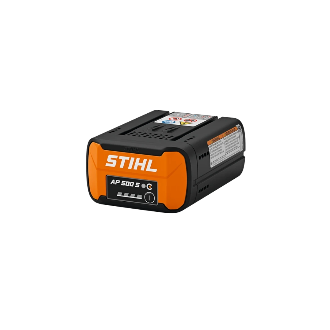 Black and orange STIHL lithium-ion battery pack for tools and home improvement equipment with power indicator lights