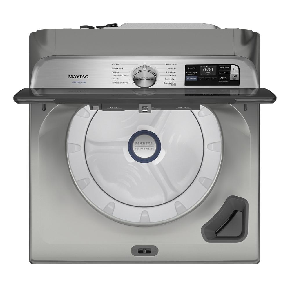 Top load washer with digital control panel, Pet Pro filter, and extra power cycle in stainless steel finish