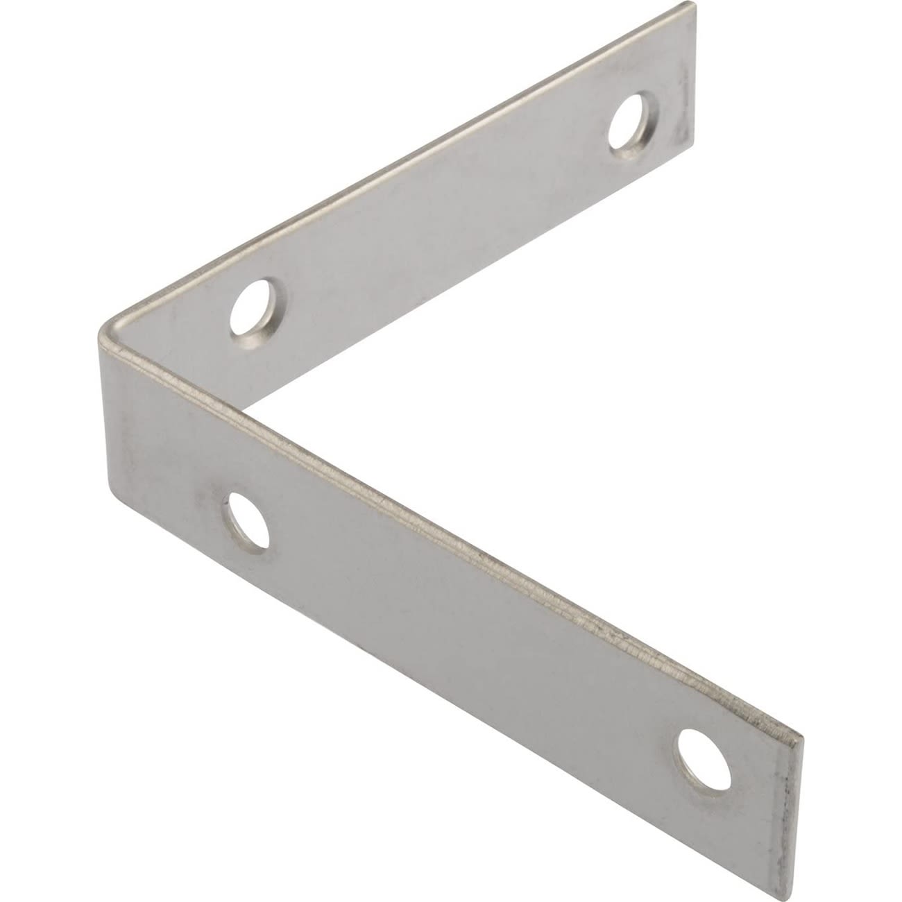 Stainless steel corner brace with four mounting holes for shelving support in hardware and home improvement collections