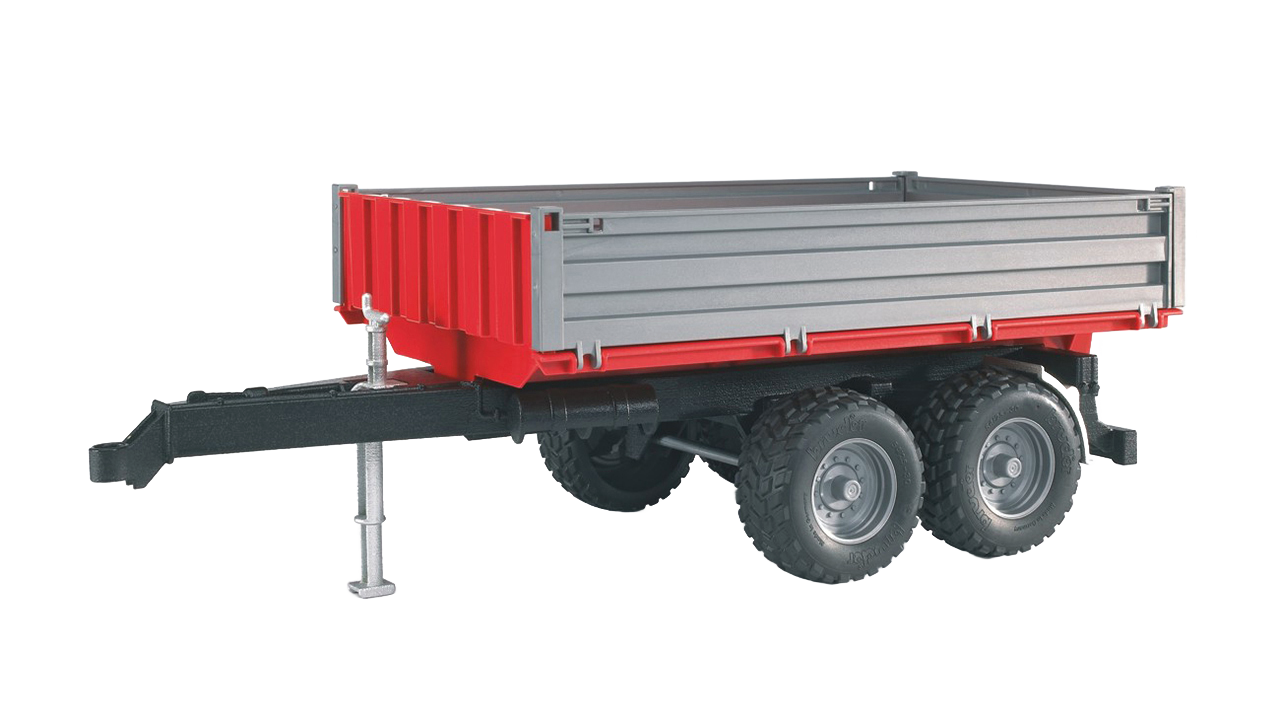 Small red and grey tipping trailer toy with dual wheels, part of Vehicles & Remote Controlled Toys and Bruder Toys collections