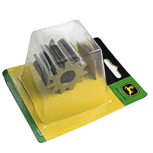 Metal steering pinion gear in protective plastic clamshell packaging for tools and home improvement use