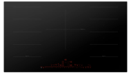Black 36-inch induction cooktop with five cooking zones and digital control panel in Bosch appliances collection