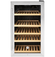 Stainless steel beverage center with wooden shelves and glass door in kitchenware and appliances collection