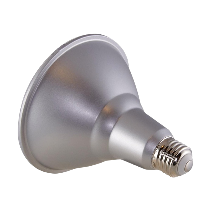 Silver-toned LED light bulb with medium base designed for energy-efficient lighting in home improvement and electrical use