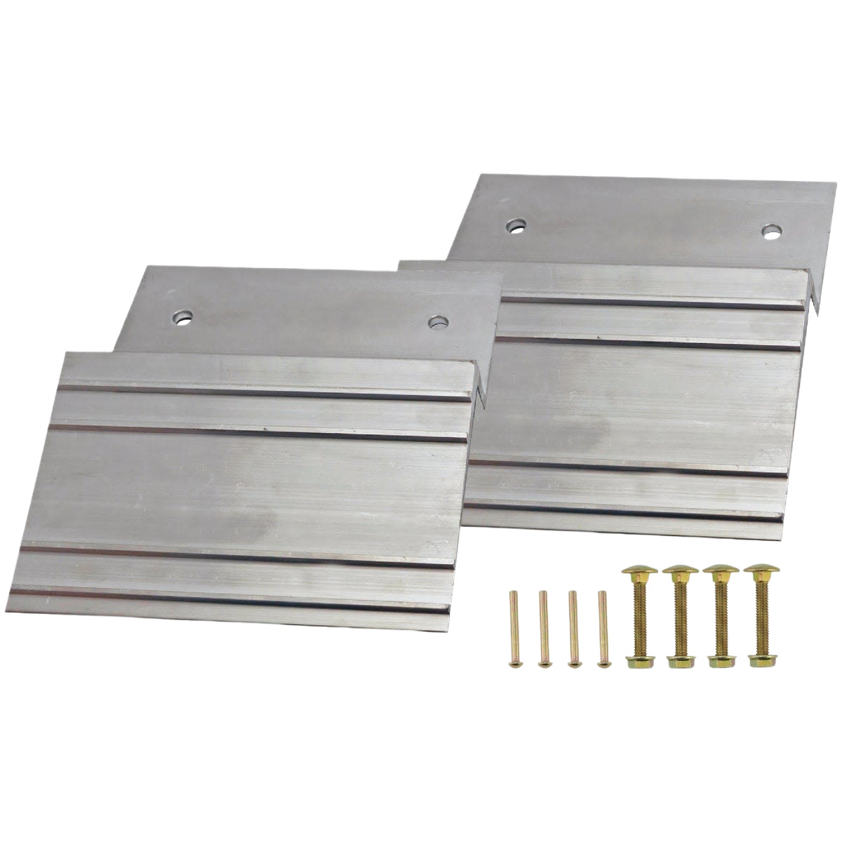 Two all-aluminum ramp plates with carriage bolts, nuts, and washers for home improvement and automotive projects under $100