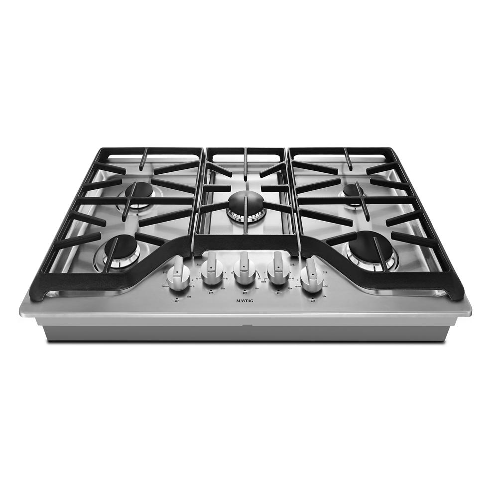 36-inch stainless steel gas cooktop with five burners and control knobs, part of Cooktops and Kitchen & Kitchenware collections