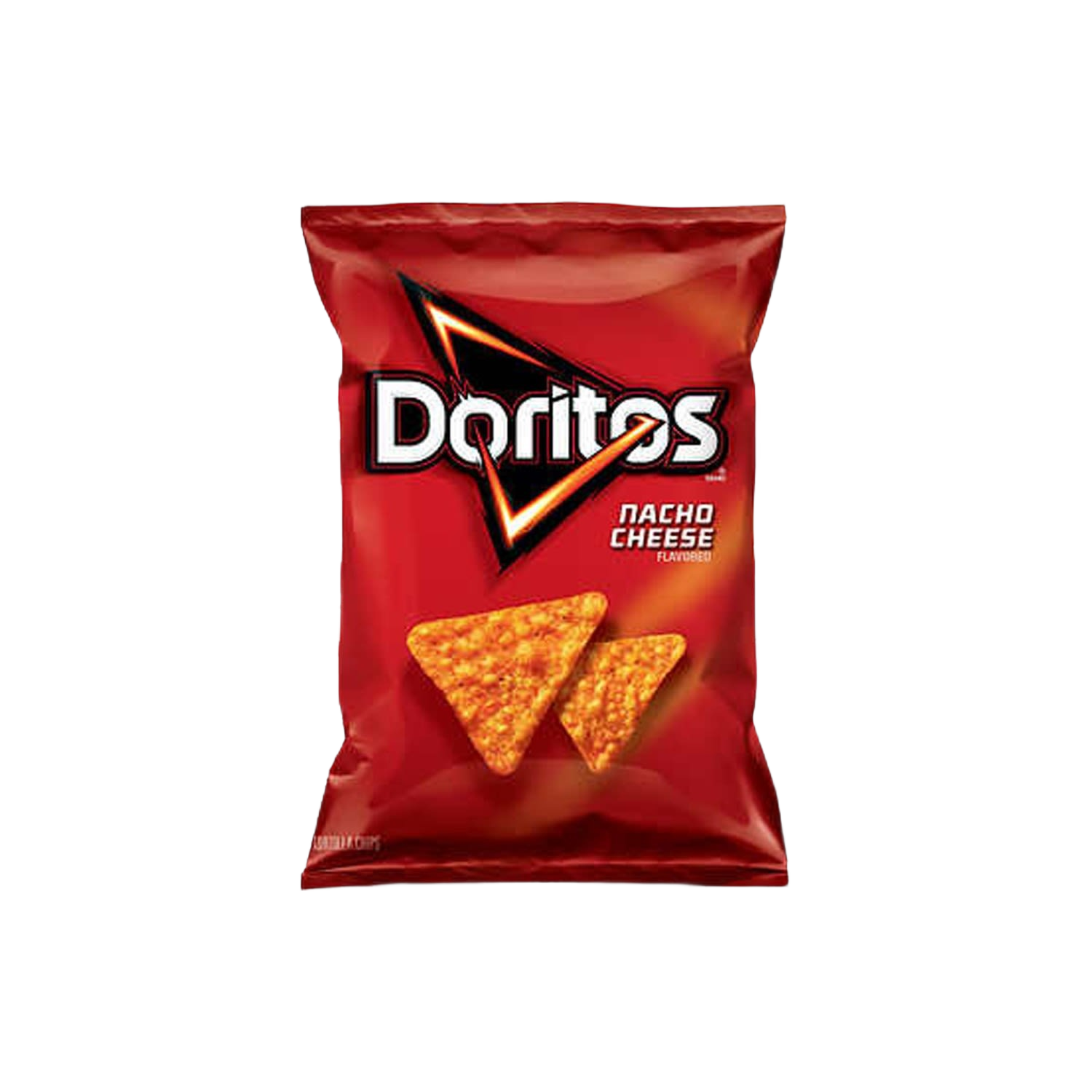 Red bag of Doritos nacho cheese chips with two chips shown on front in Chips & Snacks under $50 collections