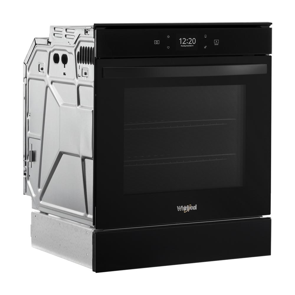 Black Whirlpool convection wall oven with digital display, designed for built-in kitchen and home improvement appliances collections