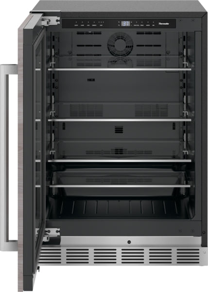 Under-counter panel-ready refrigerator with glass door, left hinge, adjustable shelves, and digital temperature display in Appliances collection