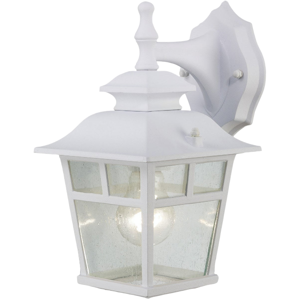 White incandescent outdoor wall light with aluminum frame for classic exterior home lighting and outdoor living spaces