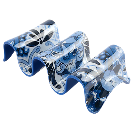 Blue melamine taco holder with floral design for kitchen gadgets and kitchenware collections under $50