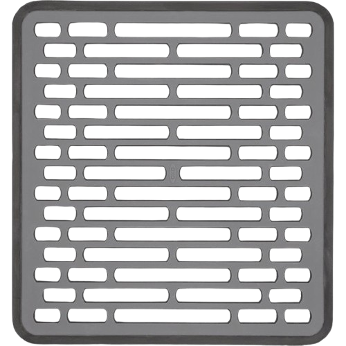 Gray silicone sink mat with raised grid design and non-slip feet for kitchenware and sink protection collections