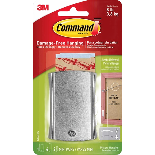 Large adhesive picture hanger with metal finish designed for damage-free, strong hold in home improvement use