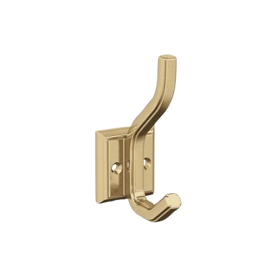 Two prong champagne bronze wall hook with decorative square mounting plate for home improvement use