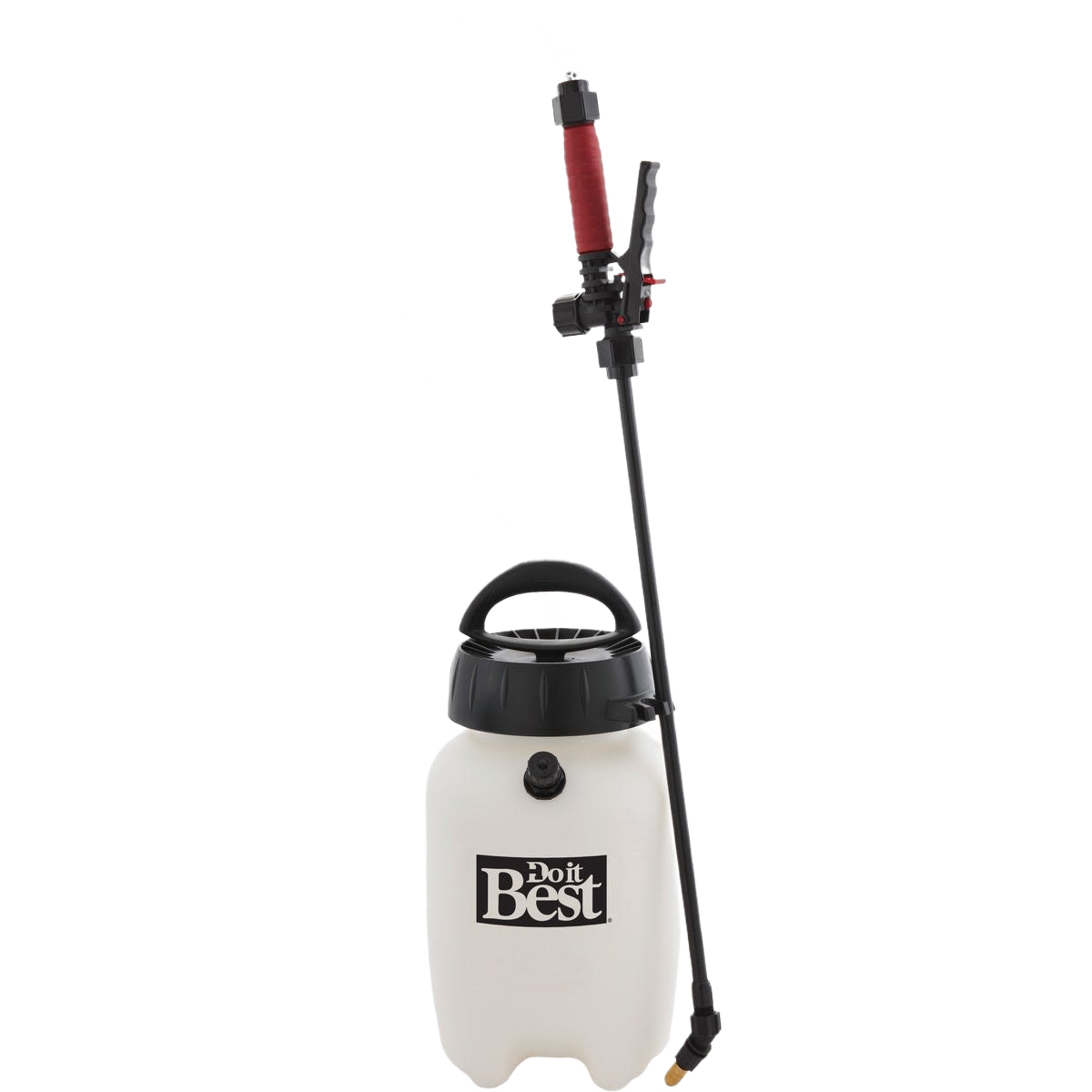 1-gallon white tank sprayer with black lid, handle, and red trigger for home improvement tools use