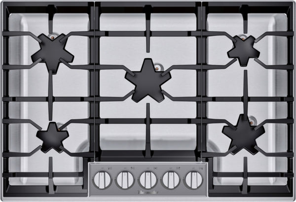 Stainless steel 30-inch gas cooktop with five Star® burners and front control knobs in Gas Cooktops and Kitchen & Kitchenware collections