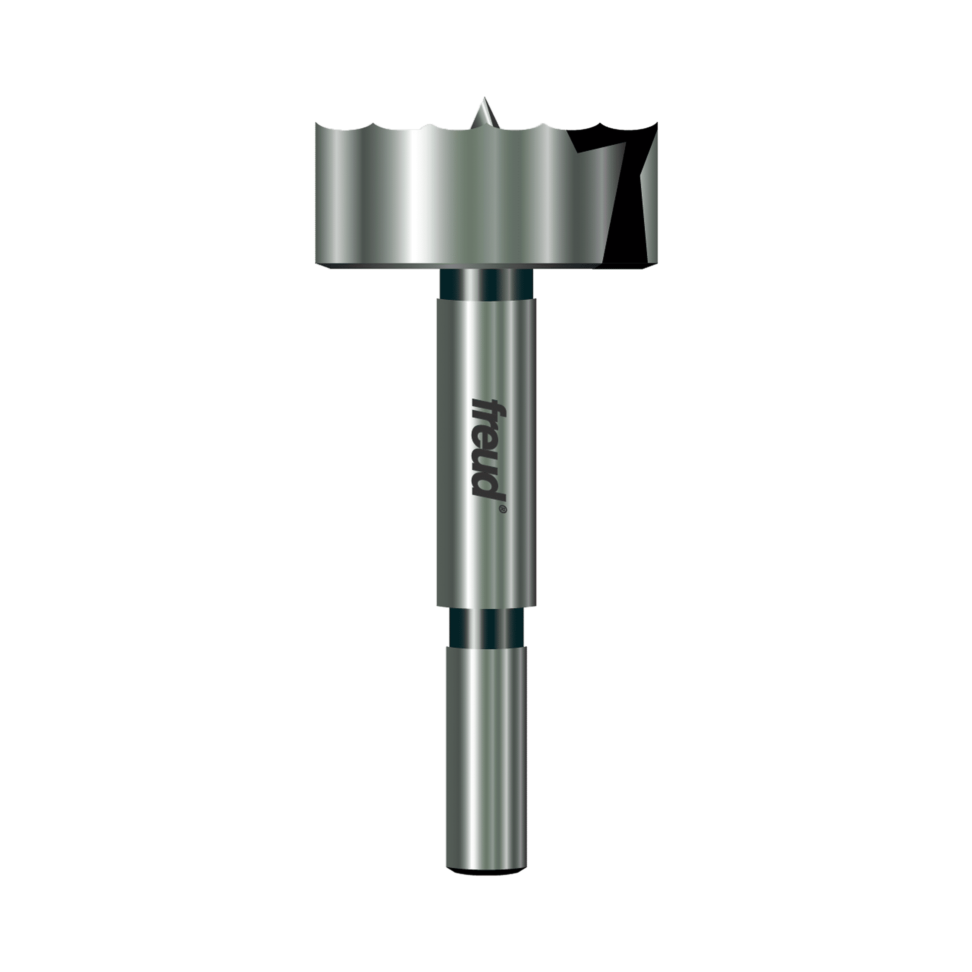 Silver metal Forstner drill bit with sharp serrated edges for precise flat-bottom hole drilling in tool accessories and power tools