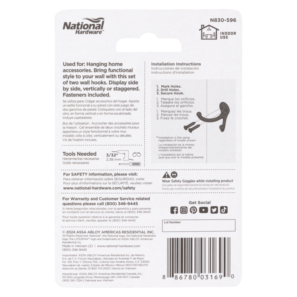 Set of two matte black double hooks for hanging and organizing home accessories in storage and closet hardware under $50 collection