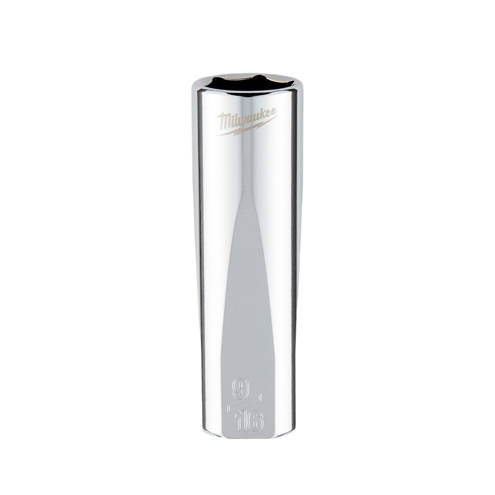 Polished 9/16-inch deep socket with four flat sides for wrench-ready use in hand tools and woodworking collections